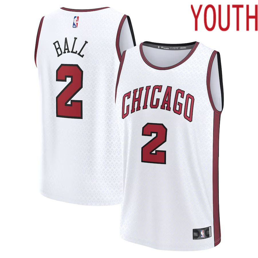 Youth Chicago Bulls #2 Lonzo Ball Fanatics Branded White City Edition 2022-23 Fastbreak NBA Jersey->youth nba jersey->Youth Jersey